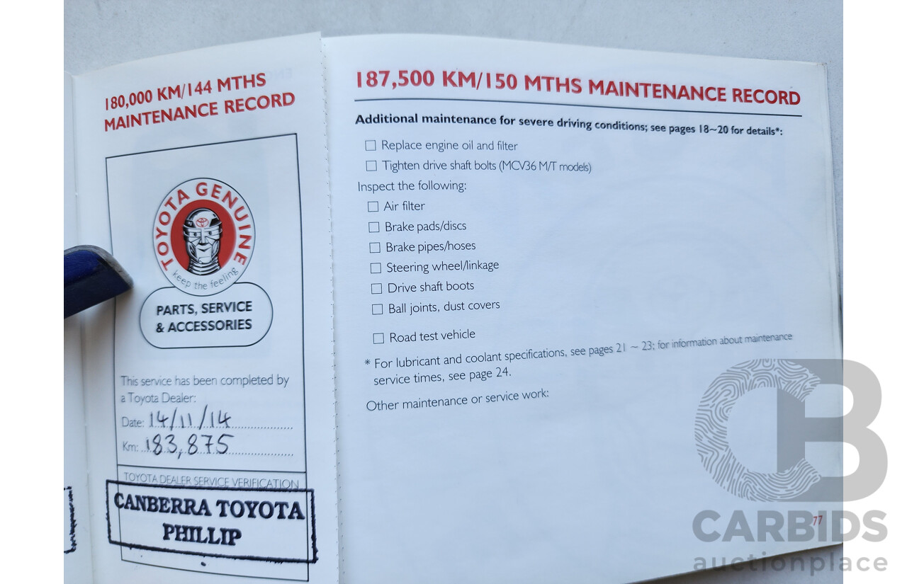 2/2003 Toyota Camry Sportivo MCV36R 4d Sedan Blue 3.0L