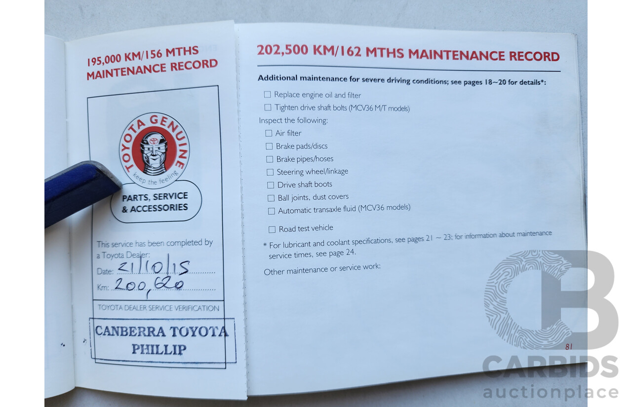 2/2003 Toyota Camry Sportivo MCV36R 4d Sedan Blue 3.0L