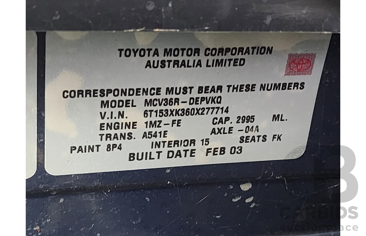 2/2003 Toyota Camry Sportivo MCV36R 4d Sedan Blue 3.0L