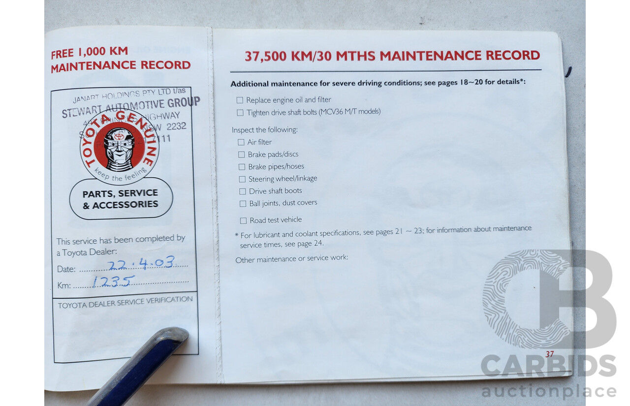 2/2003 Toyota Camry Sportivo MCV36R 4d Sedan Blue 3.0L