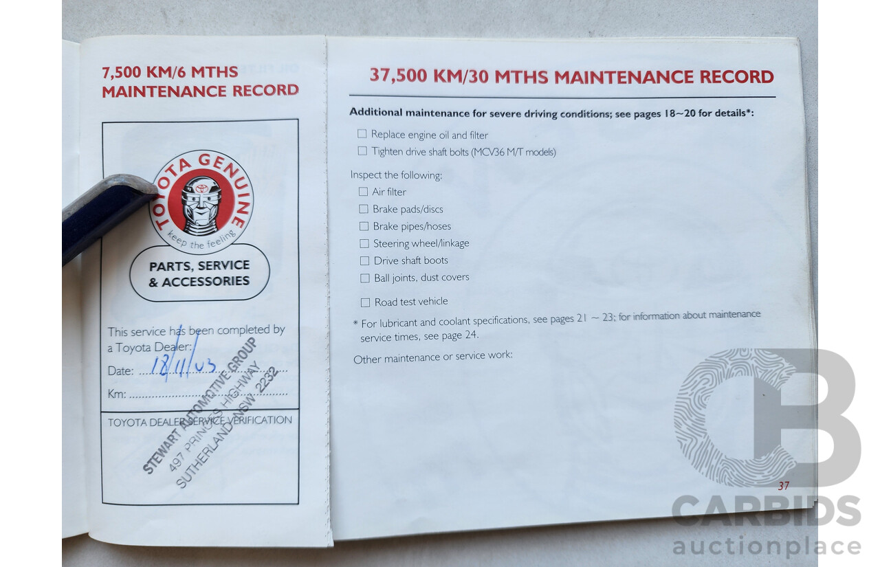 2/2003 Toyota Camry Sportivo MCV36R 4d Sedan Blue 3.0L