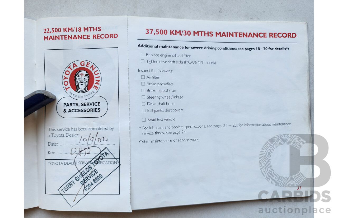 2/2003 Toyota Camry Sportivo MCV36R 4d Sedan Blue 3.0L