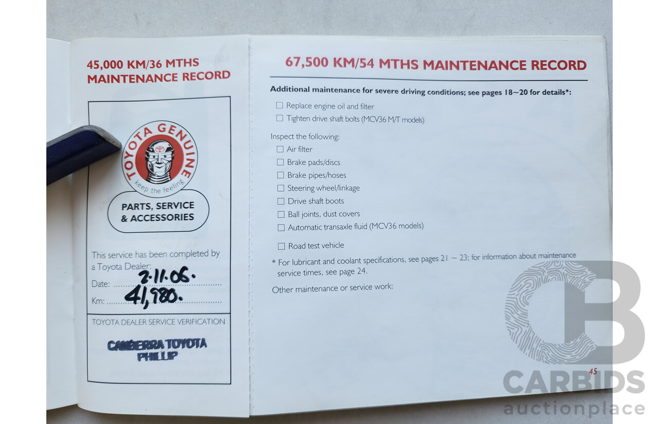 2/2003 Toyota Camry Sportivo MCV36R 4d Sedan Blue 3.0L