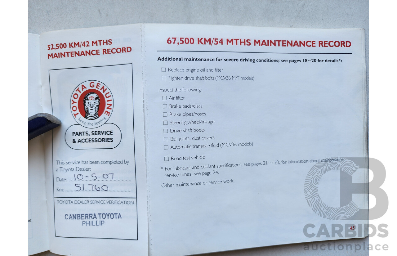 2/2003 Toyota Camry Sportivo MCV36R 4d Sedan Blue 3.0L