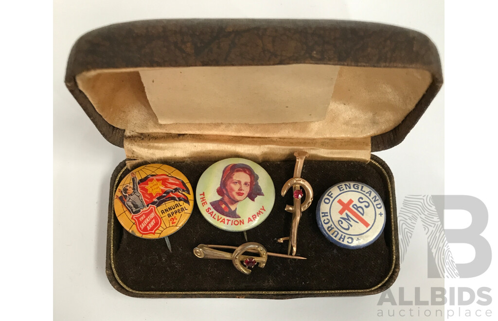 Salvation Army and Church of England Pins with Jewellery Box
