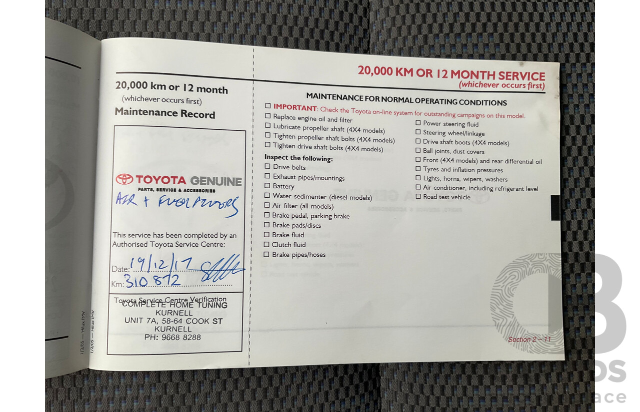 3/2005 Toyota Hilux LN147R Dual Cab P/Up Vanilla White Turbo Diesel 3.0L