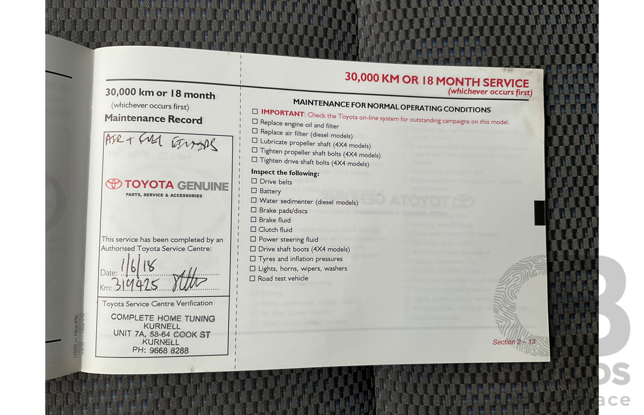 3/2005 Toyota Hilux LN147R Dual Cab P/Up Vanilla White Turbo Diesel 3.0L