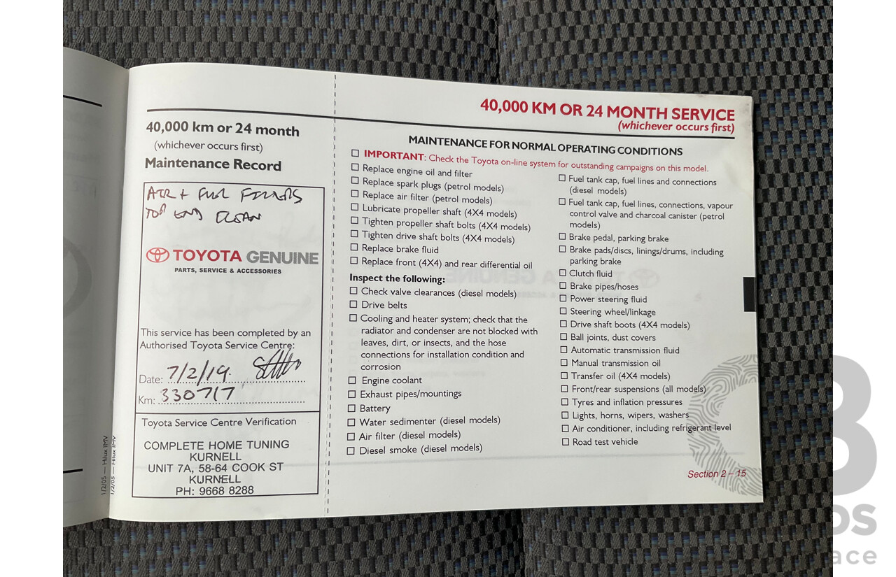 3/2005 Toyota Hilux LN147R Dual Cab P/Up Vanilla White Turbo Diesel 3.0L