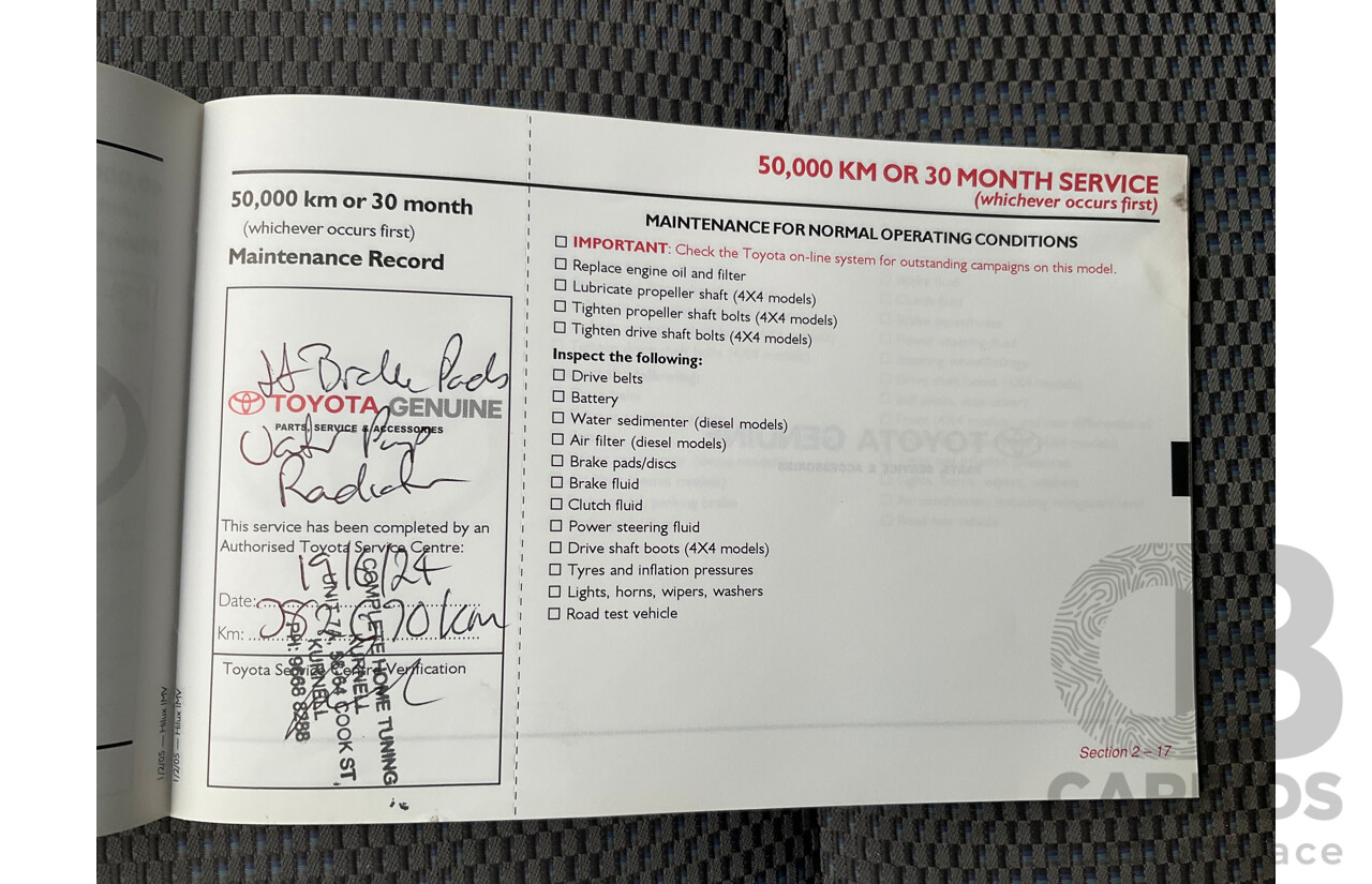 3/2005 Toyota Hilux LN147R Dual Cab P/Up Vanilla White Turbo Diesel 3.0L