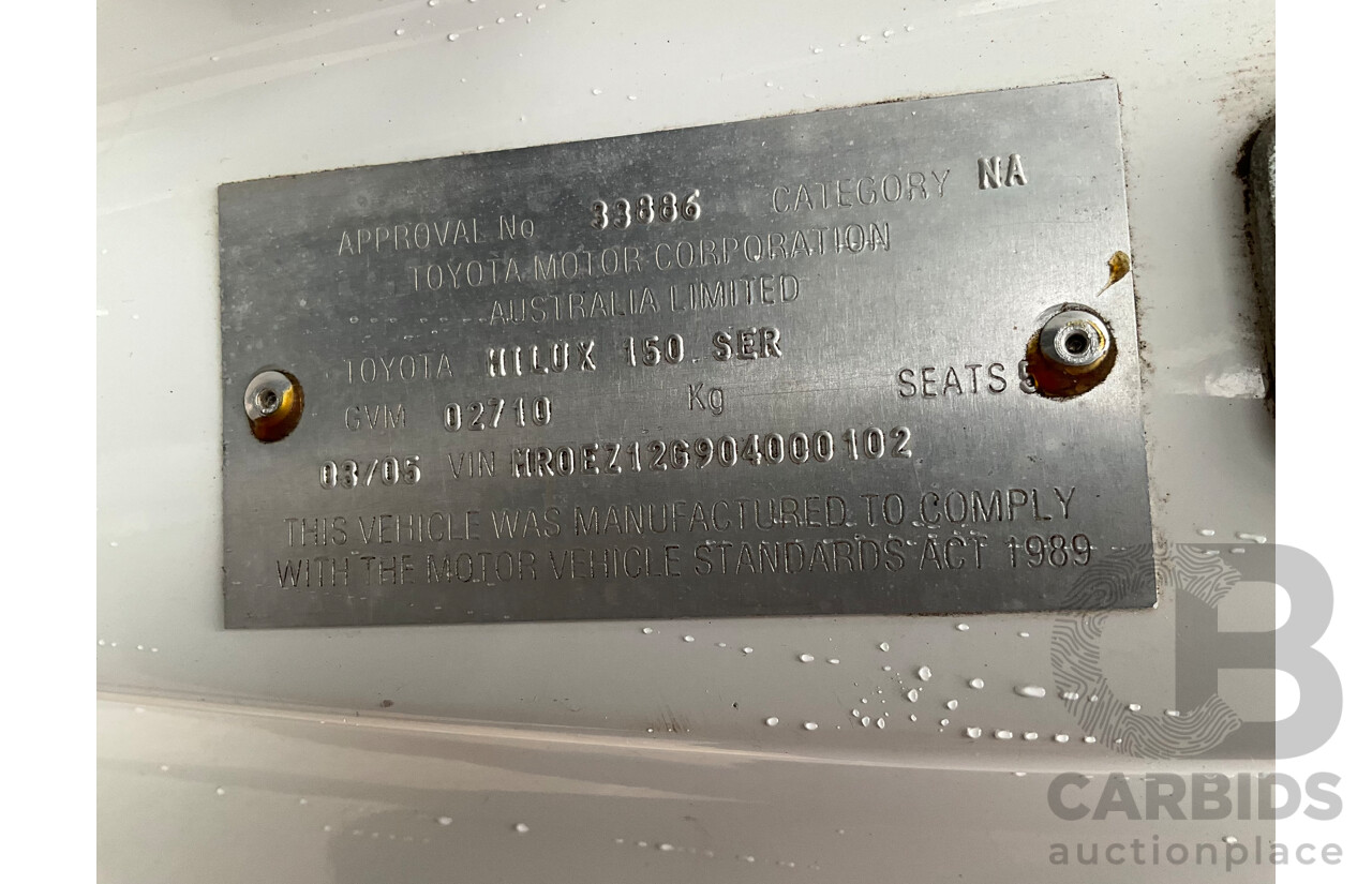 3/2005 Toyota Hilux LN147R Dual Cab P/Up Vanilla White Turbo Diesel 3.0L