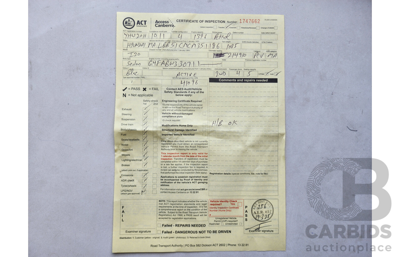 10/2011 Hyundai i20 Active PB MY11 5d Hatchback Blue 1.4L