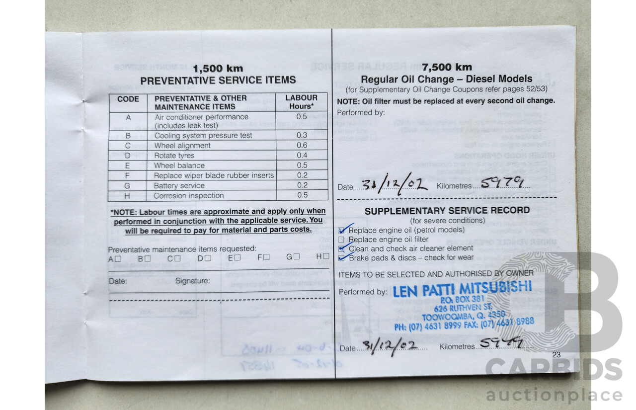 11/2001 Mitsubishi Pajero Exceed LWB (4x4) NM 4d Wagon Red 3.5L