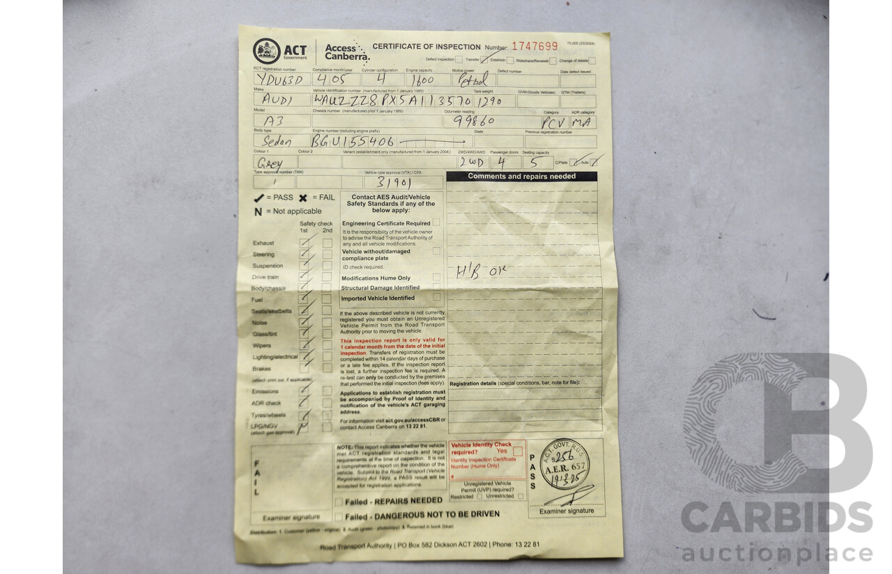 4/2005 Audi A3 Sportback 1.6 Attraction 8P 5d Hatchback Grey 1.6L