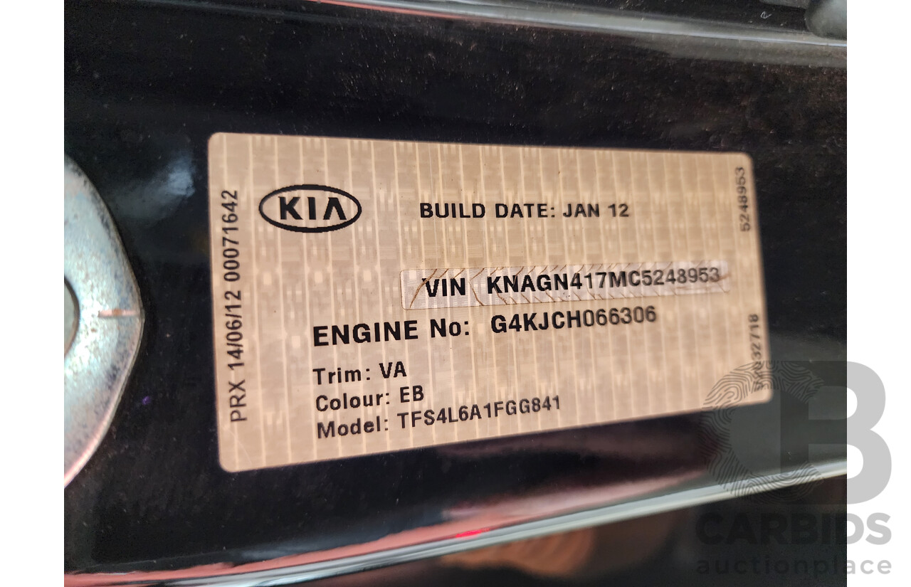 8/2012 Kia Optima Si TF MY12 4d Sedan Black 2.4L