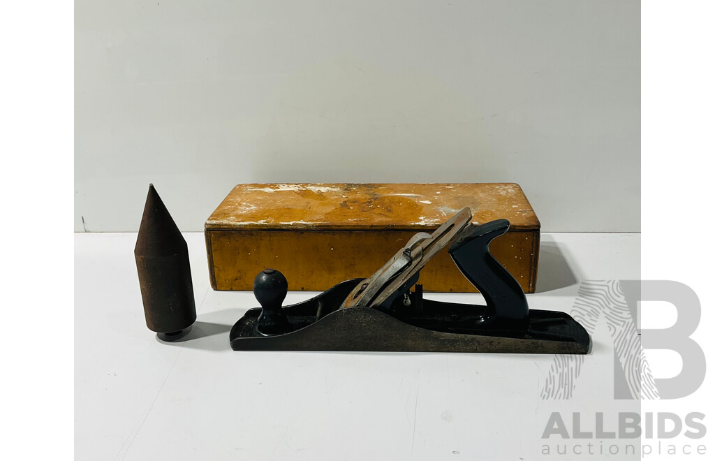 Vintage Stanley Bench Plane with Bespoke Box and Large Plumb Weight
