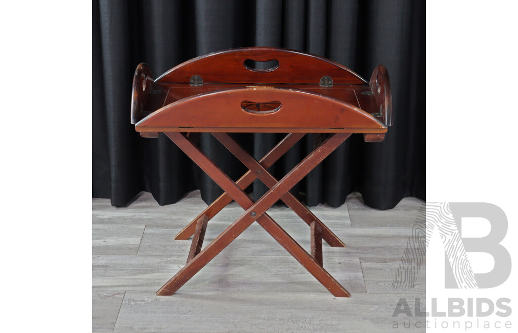 Folding Inlayed Buttlers Tray on Stand
