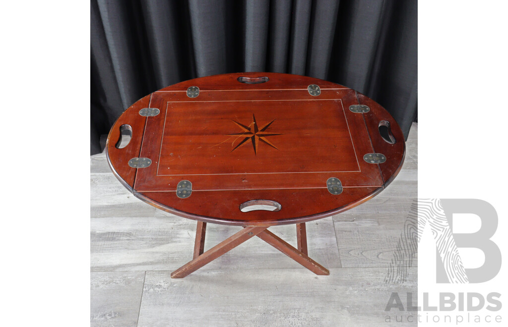 Folding Inlayed Buttlers Tray on Stand