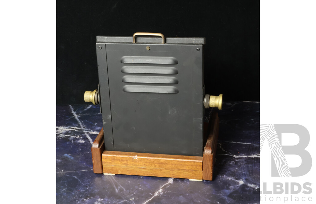Vintage Metal Cased Projector on Timber Base