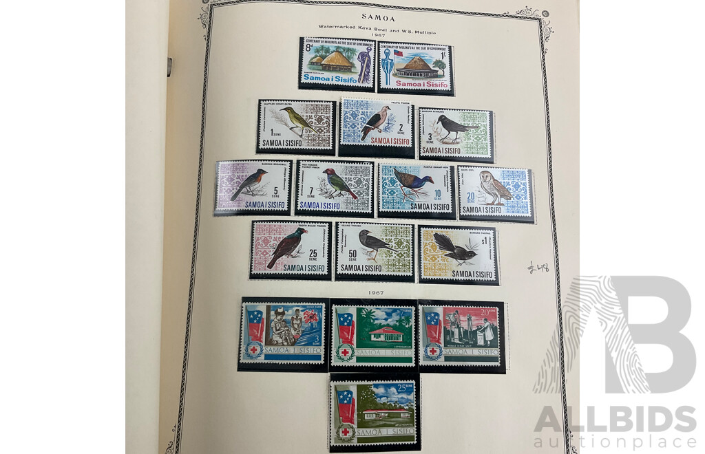Scott Album of British Commonwealth Islands in Oceania Mint and Cancelled Stamps Including New Zealand/Samoa Over Prints