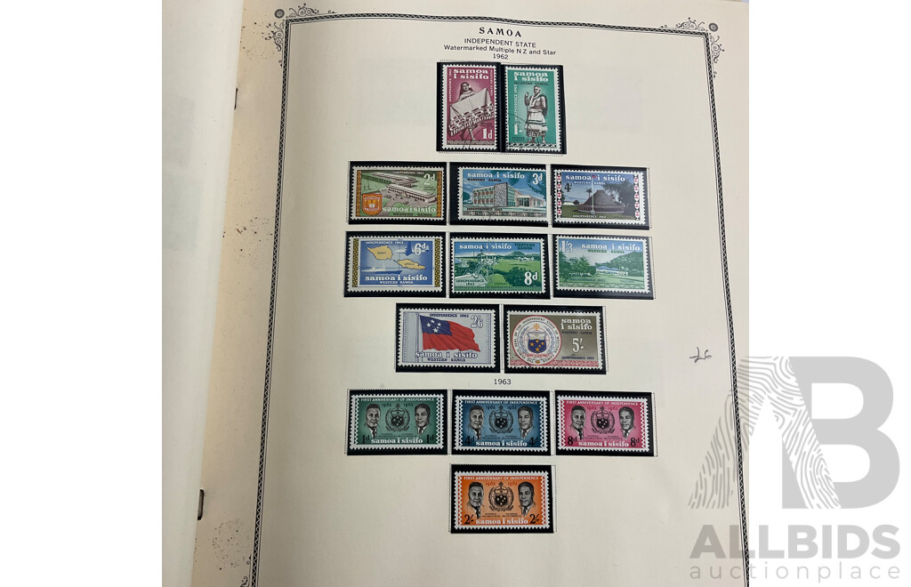 Scott Album of British Commonwealth Islands in Oceania Mint and Cancelled Stamps Including New Zealand/Samoa Over Prints