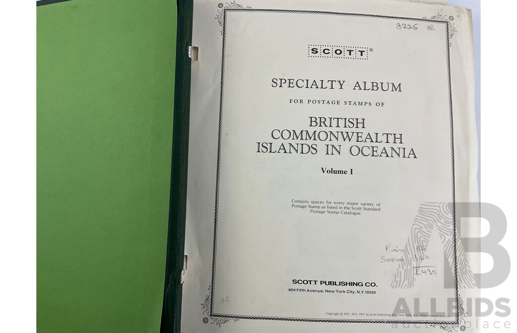 Scott Album of British Commonwealth Islands in Oceania Mint and Cancelled Stamps Including New Zealand/Samoa Over Prints
