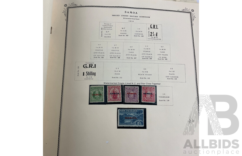 Scott Album of British Commonwealth Islands in Oceania Mint and Cancelled Stamps Including New Zealand/Samoa Over Prints