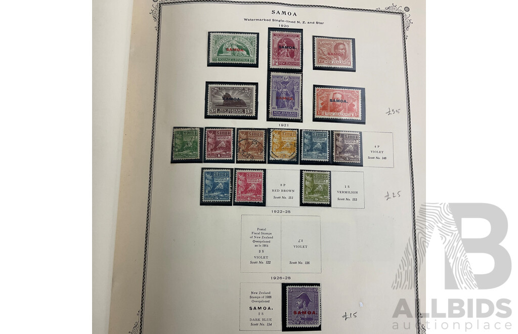 Scott Album of British Commonwealth Islands in Oceania Mint and Cancelled Stamps Including New Zealand/Samoa Over Prints