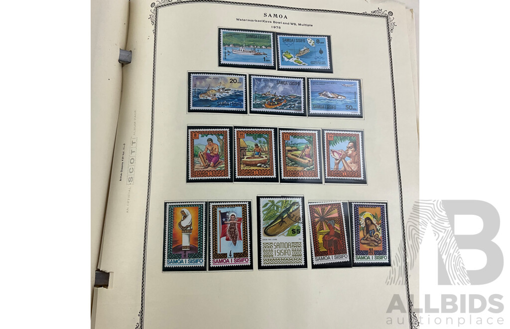 Scott Album of British Commonwealth Islands in Oceania Mint and Cancelled Stamps Including New Zealand/Samoa Over Prints