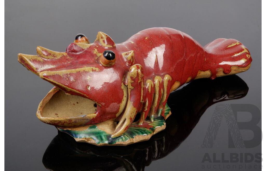 Antique Majolica Pottery Lobster Form Wall Pocket Vase