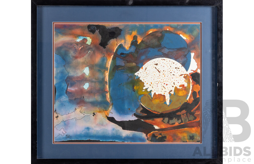 G.W (20th Century, Working C2000s), Leap [1969-One Small Step for Man], Original Watercolour & Chinese Ink, 74 x 86 cm (frame)