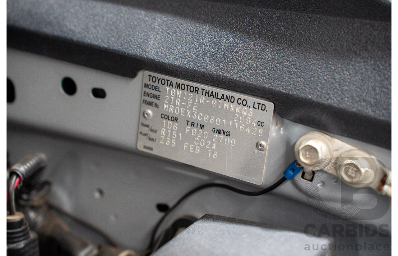 03/2018 Toyota Hilux Workmate TGN121R MY17 C/Chas Silver 2.7L