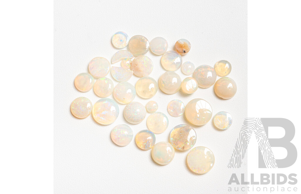 Crystal Opal Cabochons, (33) Round 2mm-6mm Diameter Each