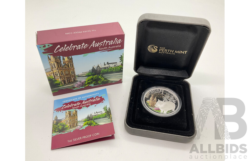 Australian Perth Mint 2010 Silver Proof One Dollar, ANDA Celebrate Australia, South Australia .999