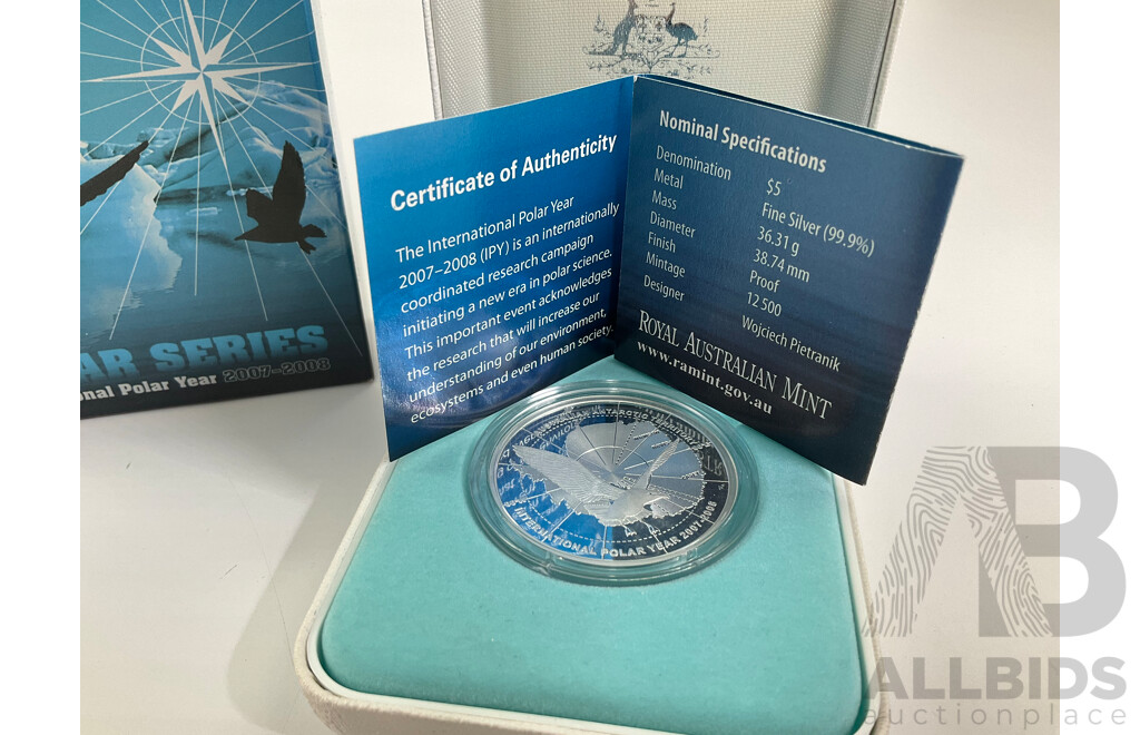 Australian RAM 2008 Silver Proof Five Dollar Coin, International Polar Year .999