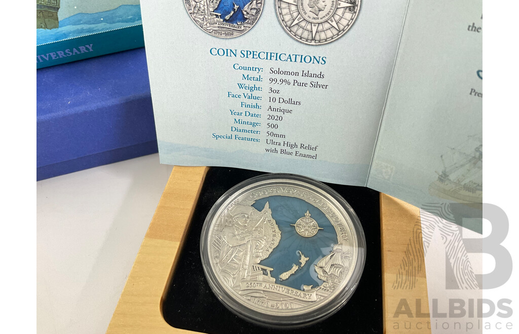 Solomon Island 2020 Silver Ten Dollar Coin, Cooks Voyage of Discovery 250th Anniversary .999