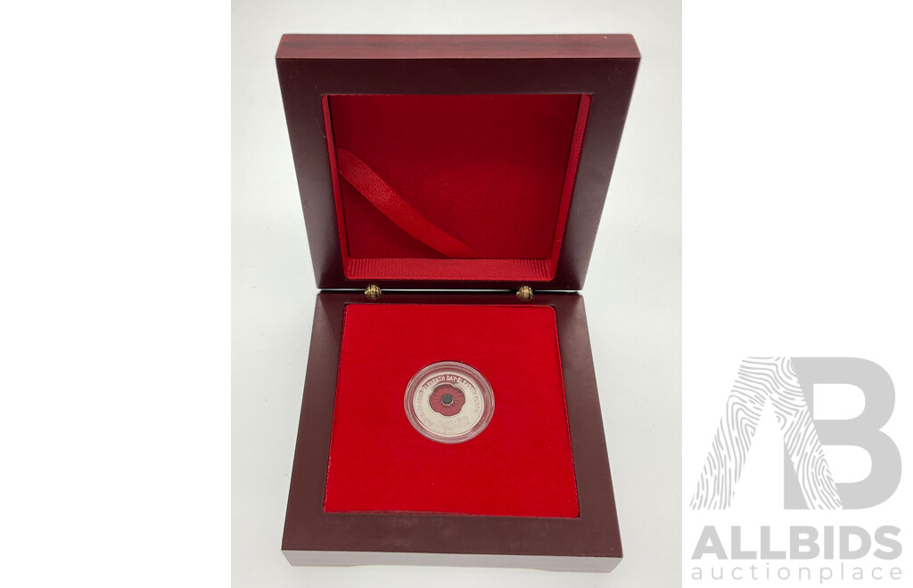 Australian SSB Mint Silver 2018 Red Poppy Coin, 100 Years 11th Hour, Day, Month .999