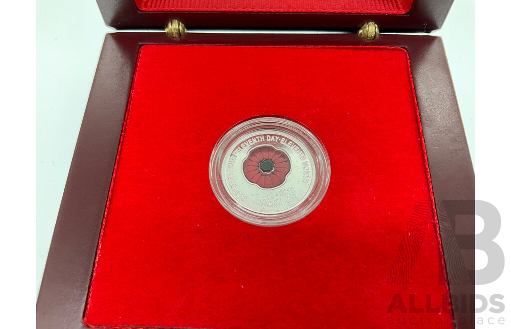 Australian SSB Mint Silver 2018 Red Poppy Coin, 100 Years 11th Hour, Day, Month .999