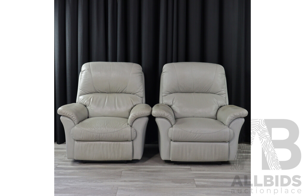 Pair of Grey Leather Reclining Armchairs