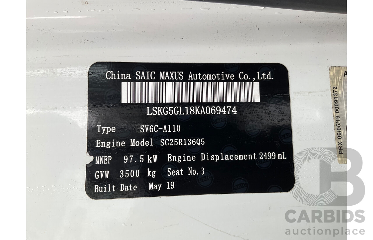 09/2019 LDV V80 LWB MID (FWD) K1 MY19 4d Van White 2.5L