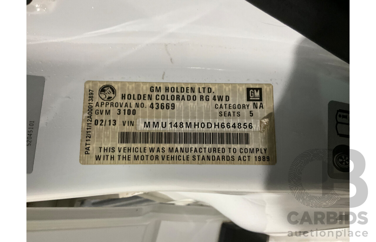 2/2013 Holden Colorado LTZ (4x4) RG Crew Cab P/Up Summit White Turbo Diesel 2.8L