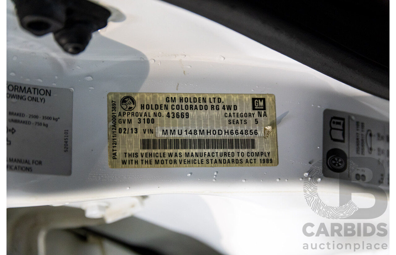 2/2013 Holden Colorado LTZ (4x4) RG Crew Cab P/Up Summit White Turbo Diesel 2.8L