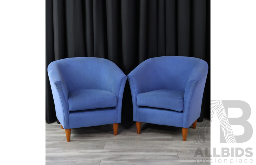 Pair of Blue Fabric Tub Chairs by Rico