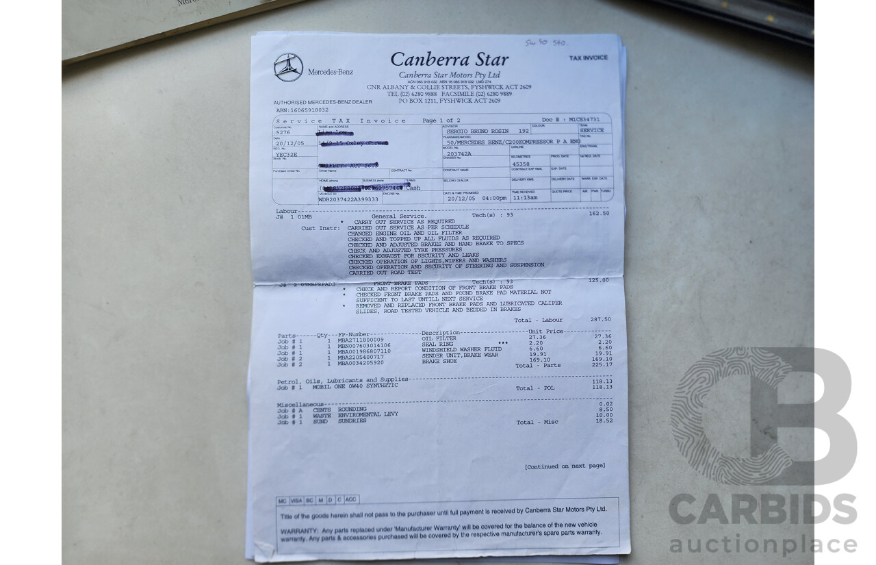 8/2002 Mercedes-Benz C200 Kompressor CL203 2d Coupe Silver 1.8L