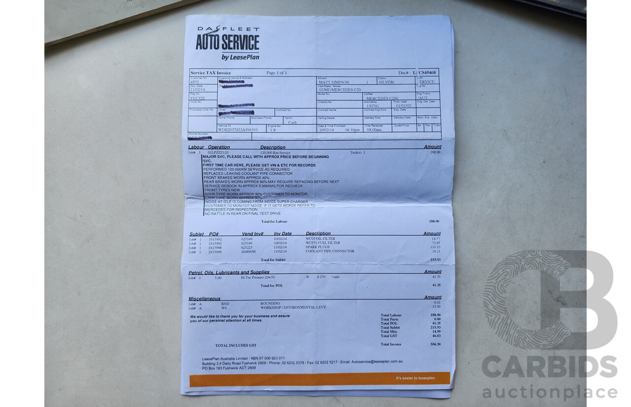 8/2002 Mercedes-Benz C200 Kompressor CL203 2d Coupe Silver 1.8L