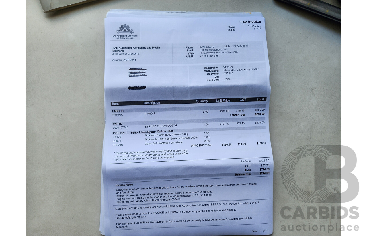 8/2002 Mercedes-Benz C200 Kompressor CL203 2d Coupe Silver 1.8L