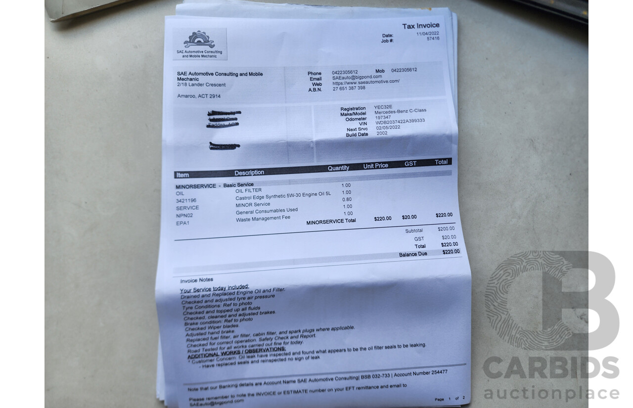 8/2002 Mercedes-Benz C200 Kompressor CL203 2d Coupe Silver 1.8L