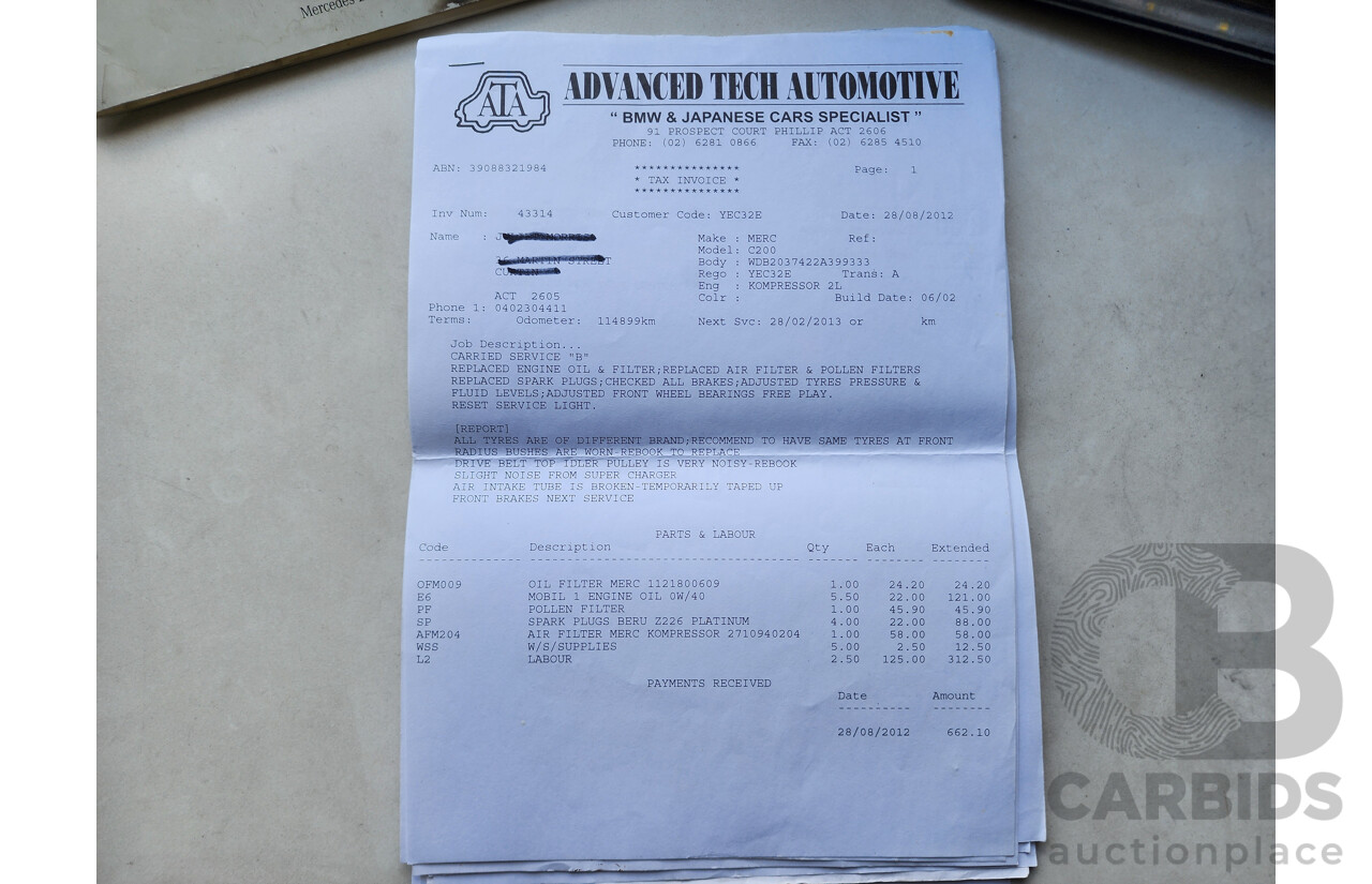 8/2002 Mercedes-Benz C200 Kompressor CL203 2d Coupe Silver 1.8L