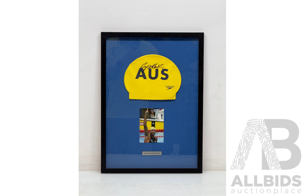 Grant Hackett Signed and Framed Australian Swim Cap
