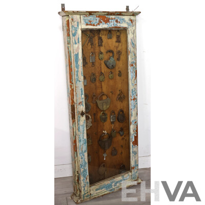 Vintage Wall Mount Display Case with Multiple Antique Padlocks