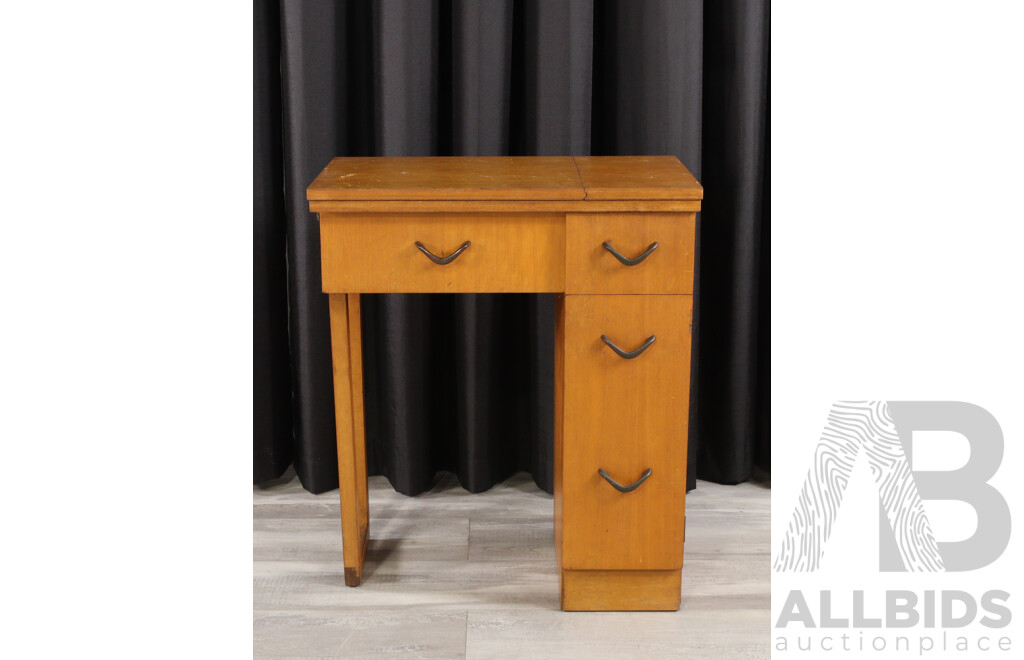 Vintage Maple Single Pedestal Sewing Machine Cabinet